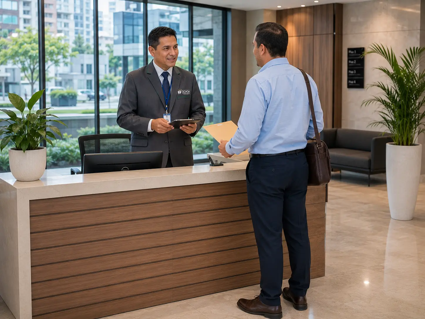 Servicio de conserjería en una recepción empresarial de Bogotá