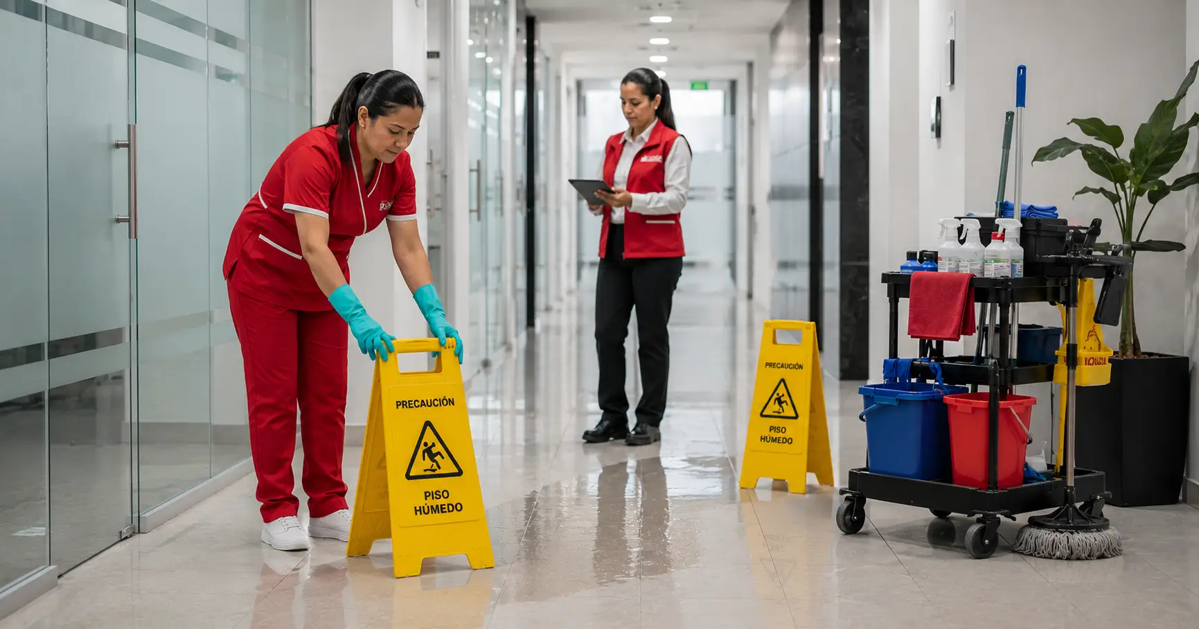 Señalización preventiva durante las labores de aseo